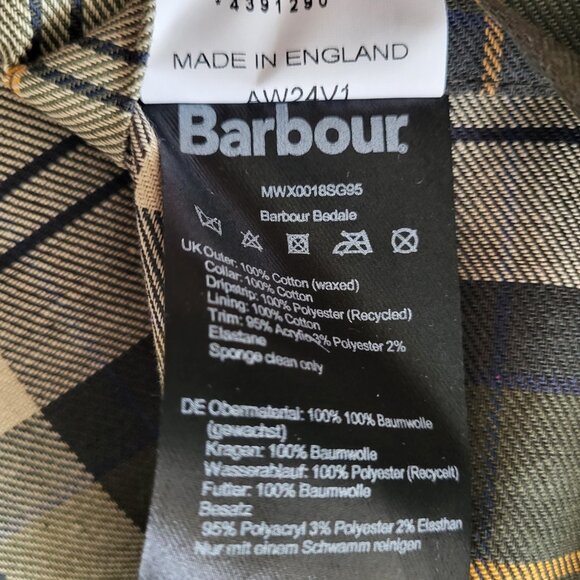 Barbour Bedale Waxed Jacket in Sage Men's Size 42 - Picture 8 of 9